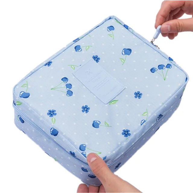 Blue cherry Модные нейлоновые косметички для путешествий, водонепроницаемые косметички, органайзер для ванной комнаты для женщин, портативная косметичка для ванной - Цвет: Blue cherry