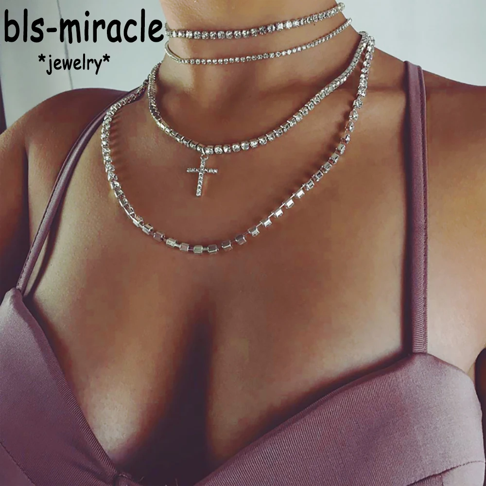 Bls miracle многослойное колье со стразами в форме Креста новые ожерелья модные