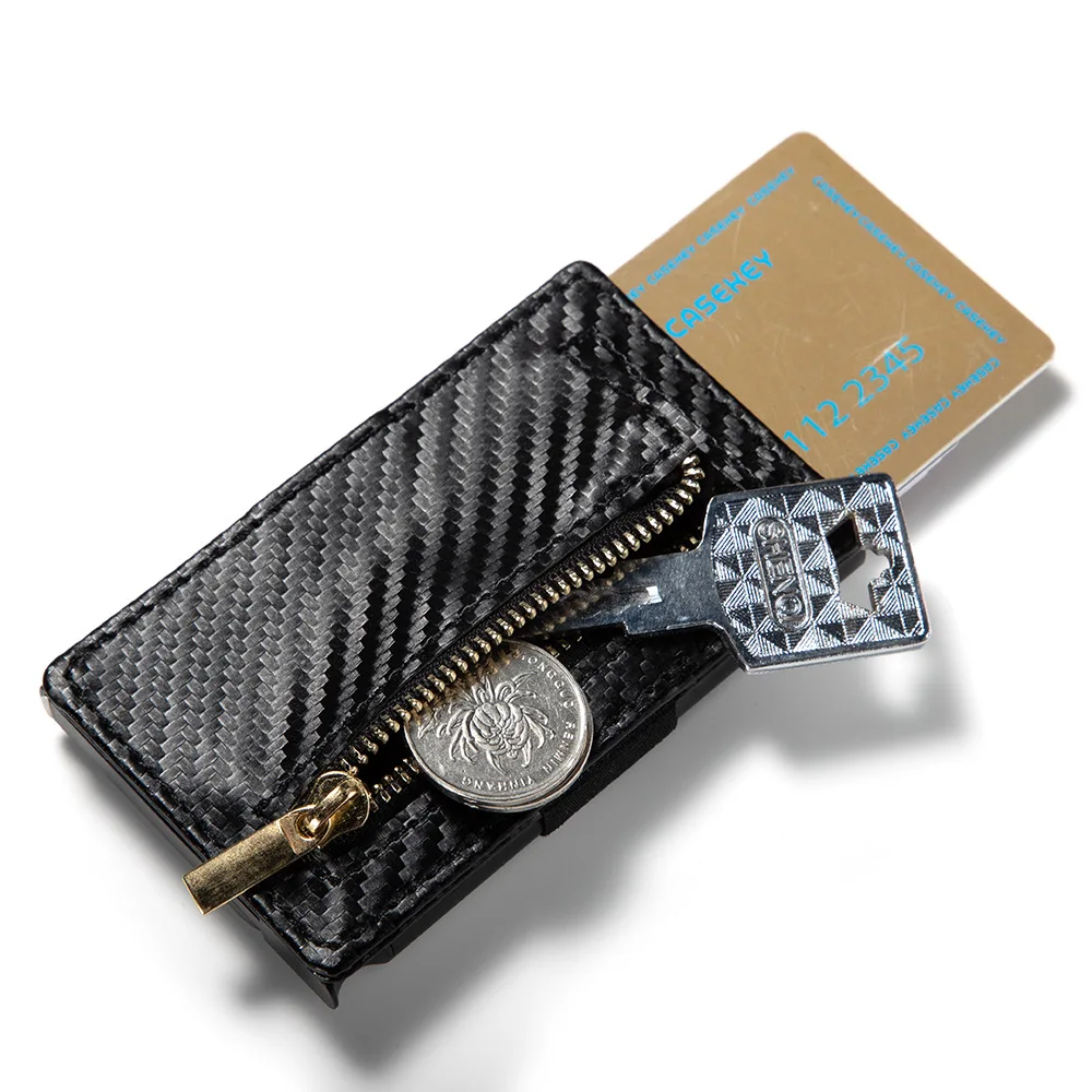 Casekey RFID мужской кожаный кошелек для карт на молнии монет маленький тонкий