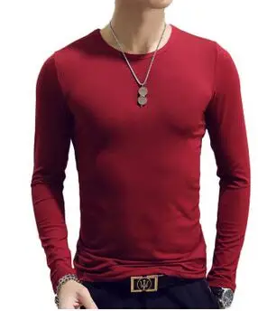o wine red ECTTC новая трендовая летняя мужская футболка Повседневная с длинным рукавом Тонкая мужская Базовая футболка стрейч-футболка мужская одежда Chemise Hom - Цвет: o wine red