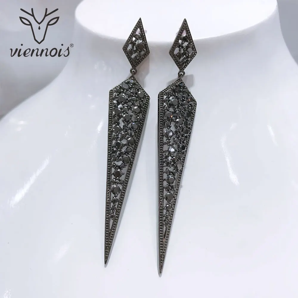 Женские серьги капельки Viennois роскошные с черным цирконием для