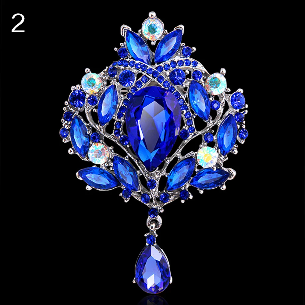 Blue Роскошная роскошная женская брошь в форме цветка, каплевидные Стразы - Окраска металла: Blue