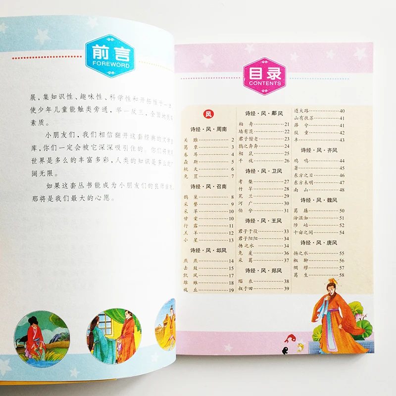 Классика стихов (Shijing) книга для чтения китайских учеников начальной школы