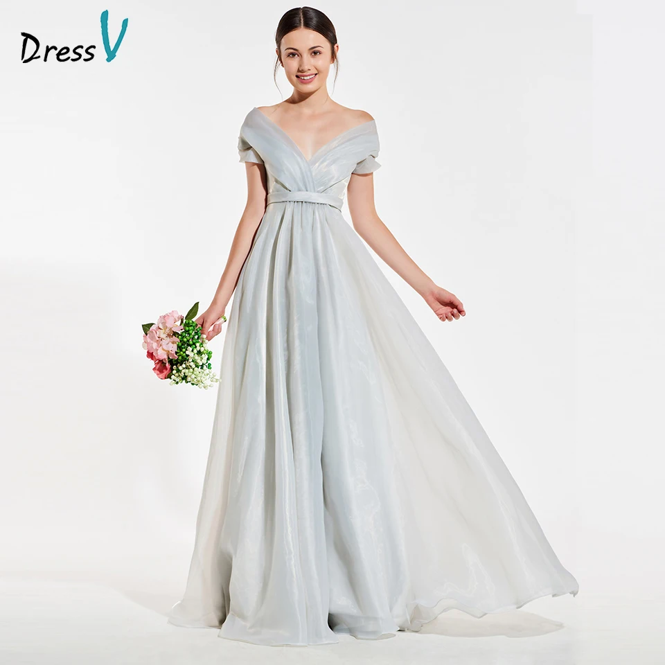Элегантное серебристое платье Dressv с открытыми плечами подружки невесты