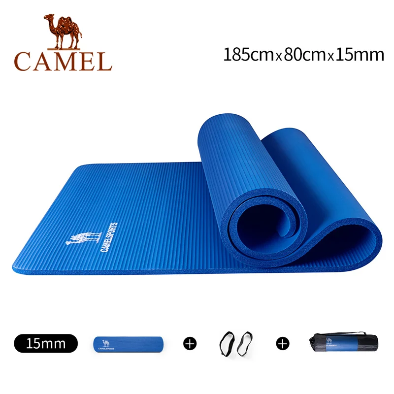 CAMEL Коврик для йоги, 185 см* 80 см, 15 мм, для фитнеса, тренировок, тренажерного зала, NBR, водонепроницаемый, обновленный, для тренировки, фитнеса, натуральный каучуковый ремешок - Цвет: Blue 15mm