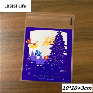 100pcs 10x10+ 3 см красочные веселые Снеговик на Рождество Пластик сумки шоколадные конфеты суп печенья упаковывая мешок самоклеющиеся пакеты - Цвет: As Picture