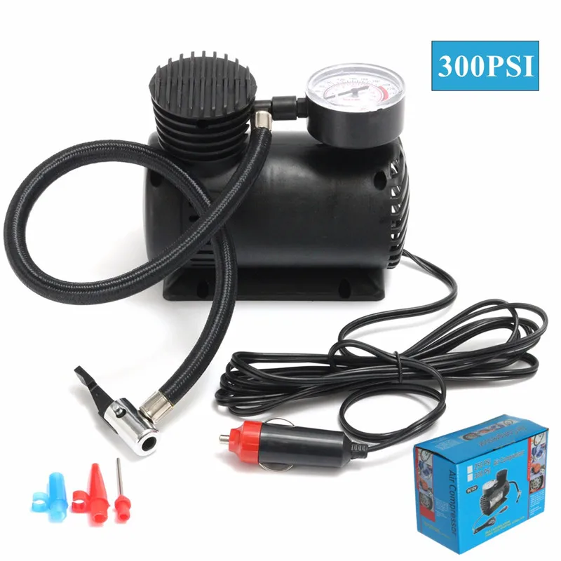 12V Портативный мини воздушный компрессор 300 PSI авто электрический шин с 2 сопла адаптеры велосипедов Аксессуары для молокоотсосов