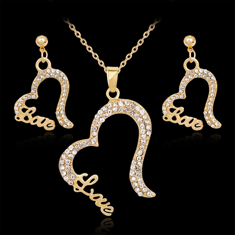 Роскошный комплект ювелирных изделий Мода Любовь Сердце Письмо Rhinestone Цепочки и