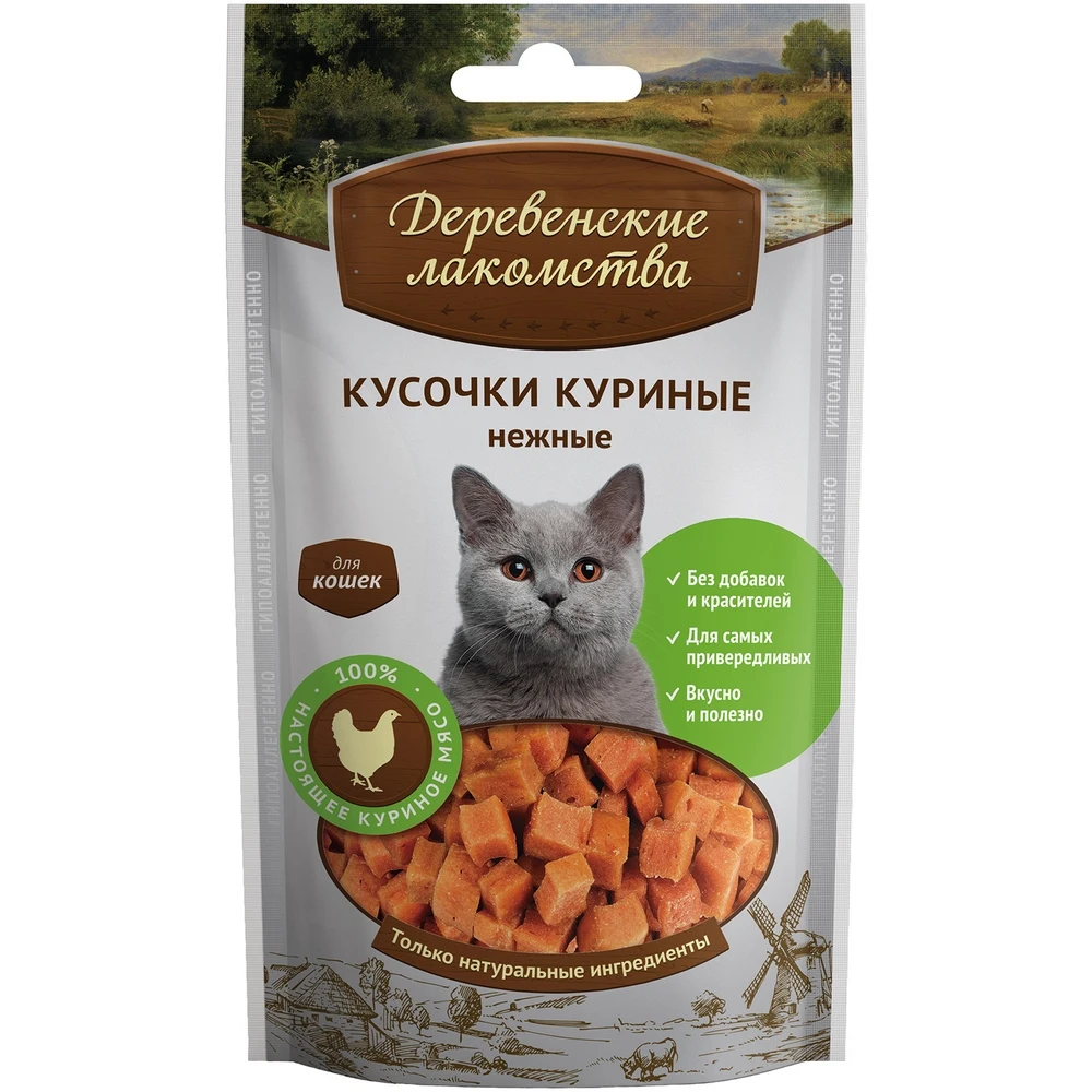 Деревенские лакомства Кусочки куриные нежные для кошек 45 г. | Дом и сад