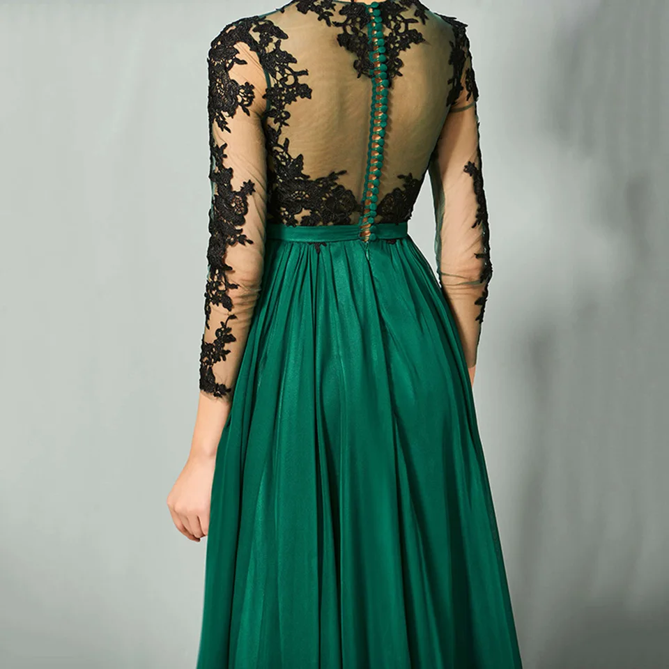 Dressv hunter/зеленое элегантное платье с длинными рукавами аппликация вечернее А