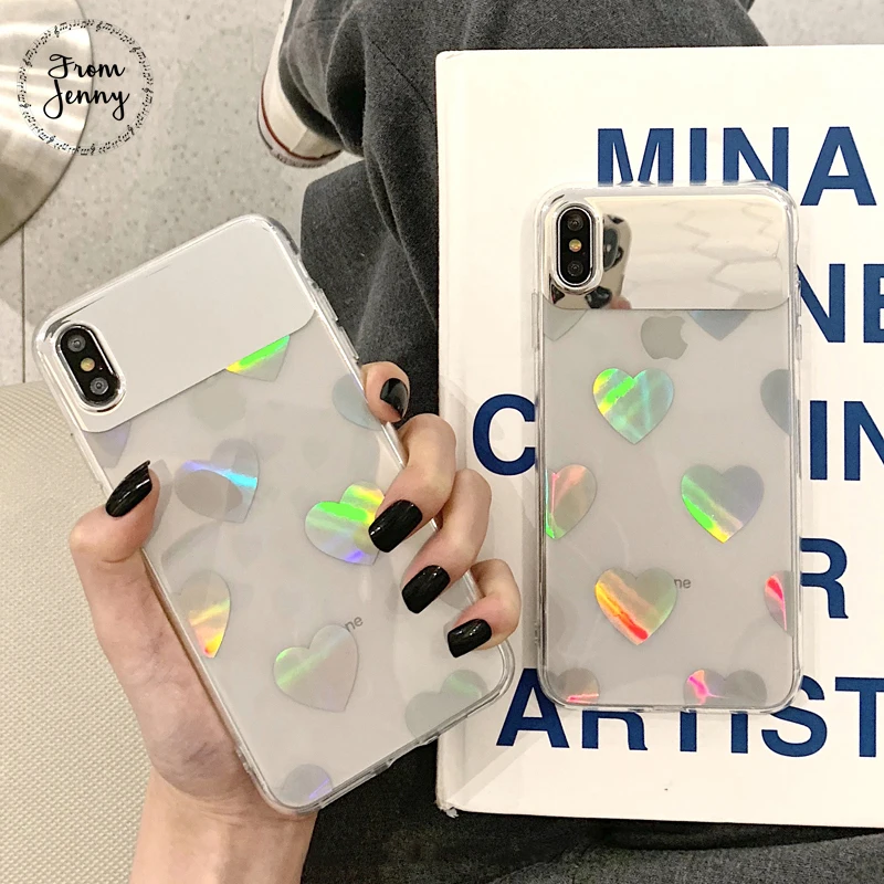 От Jenny Girly Heart макияж зеркало для iPhone x xr xs max 6 6s 7 8 Plus цвет прозрачный силиконовый