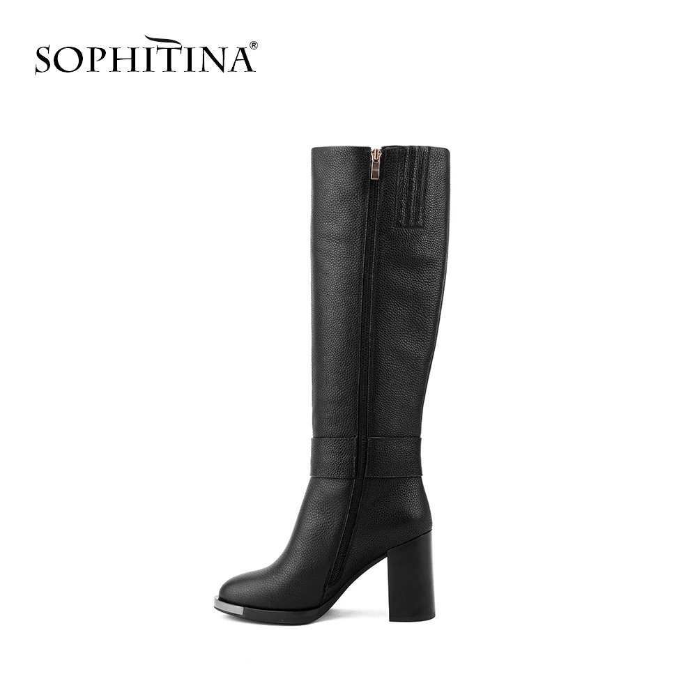 SOPHITINA/новые зимние сапоги до колена элегантные из коровьей кожи с круглым носком