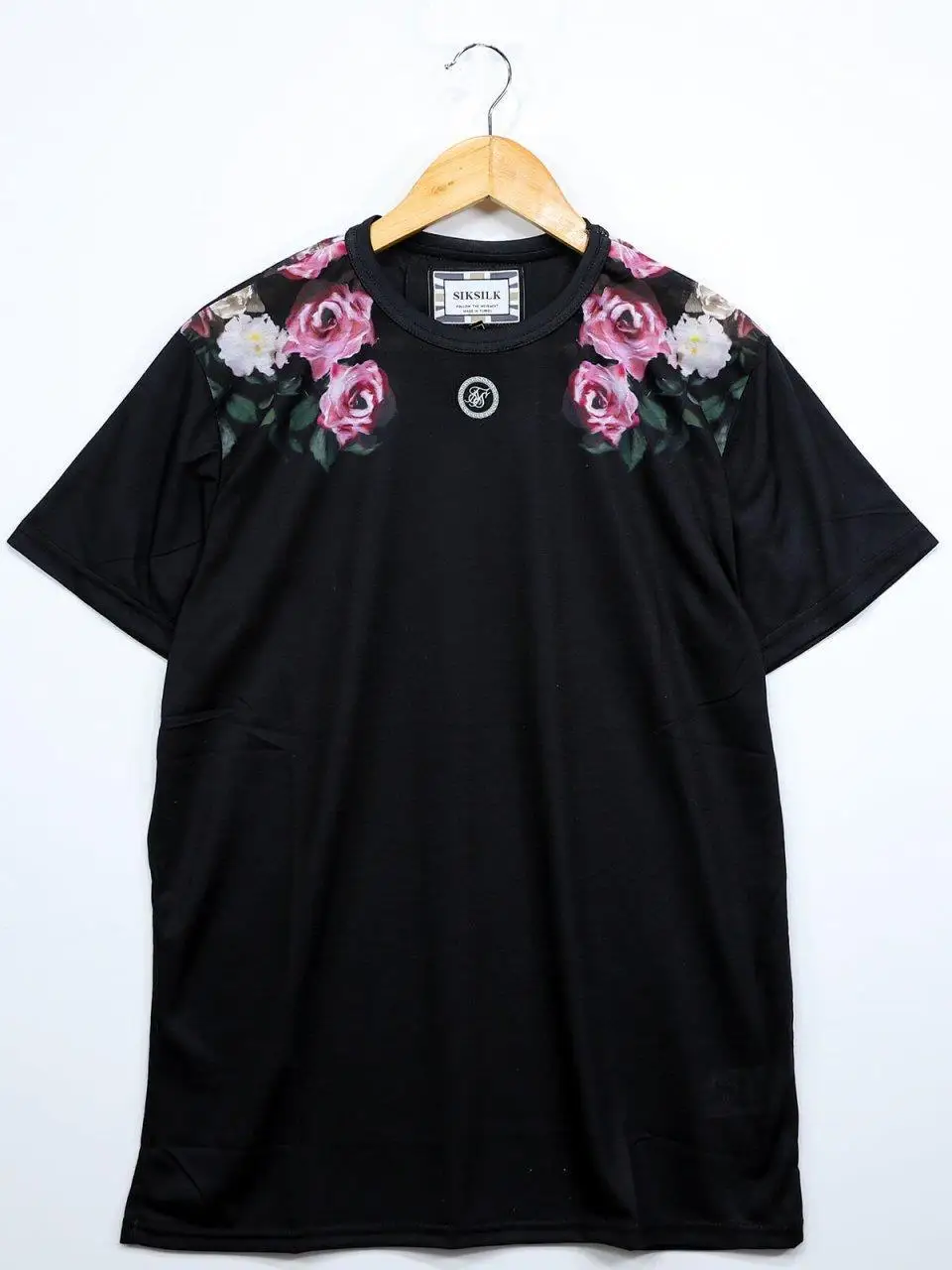 SikSilk черная футболка с принтом розы мужские футболки