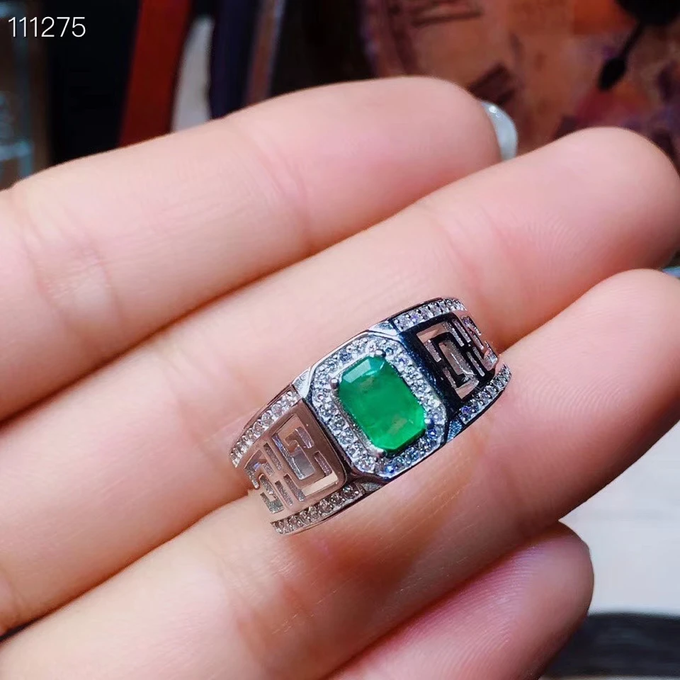KJJEAXCMY boutique jewelry 925 Silver-inlaid Natural Gem Emerald Girl Ring Support Detection | Украшения и аксессуары