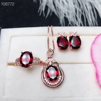 kjjeaxcmy boutique jewels 925 sterling silver inlaid natural garnet ring pendant necklace ear nail set support detection
