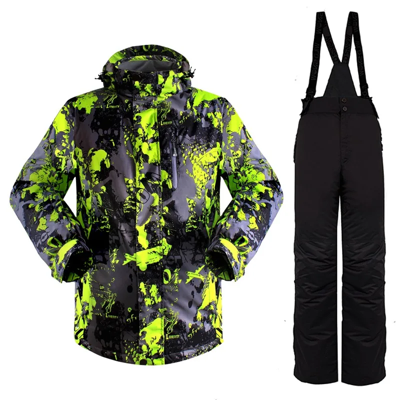 map green black Новые высококачественные, мужские лыжные куртки и штаны, комплекты для сноуборда, толстый теплый водонепроницаемый ветрозащитный зимний мужской лыжный костюм - Цвет: map green black