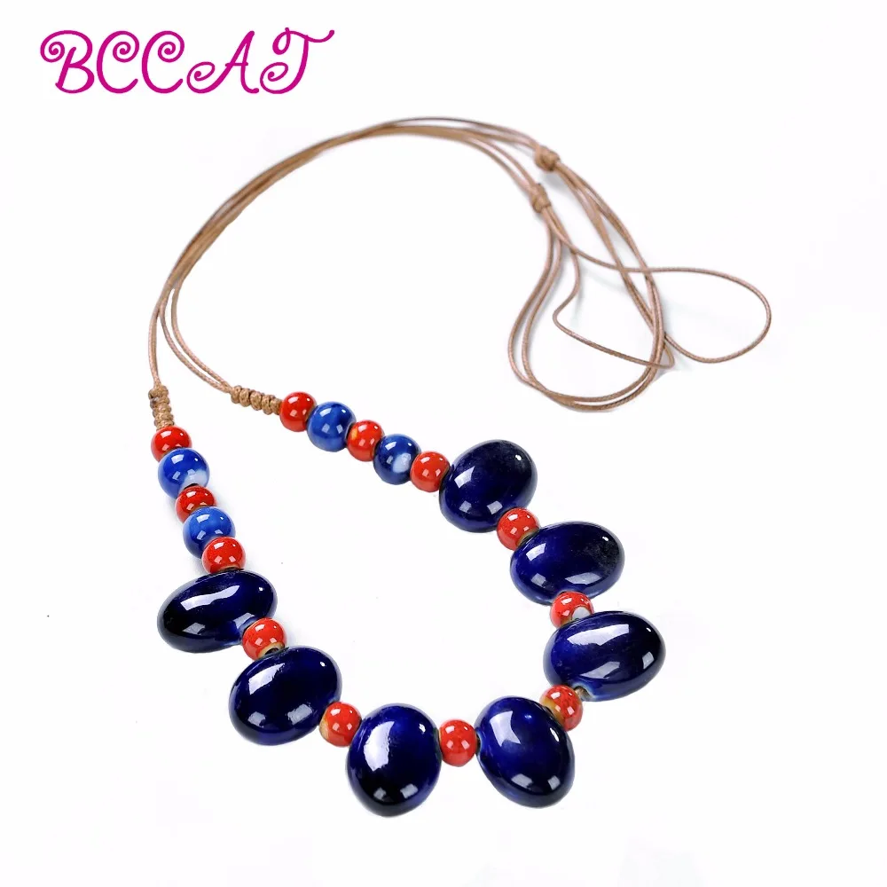 Bohemian national ornaments women's long term handmade ceramic beads sweater chain decorated with Large Necklace|sweater chain|chain
