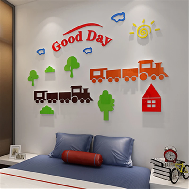 2018 Hand DIY Happy Train Acrylic wall stickers 3D stereoscopic cartoon children's room bedroom wall sticker decorated pattern