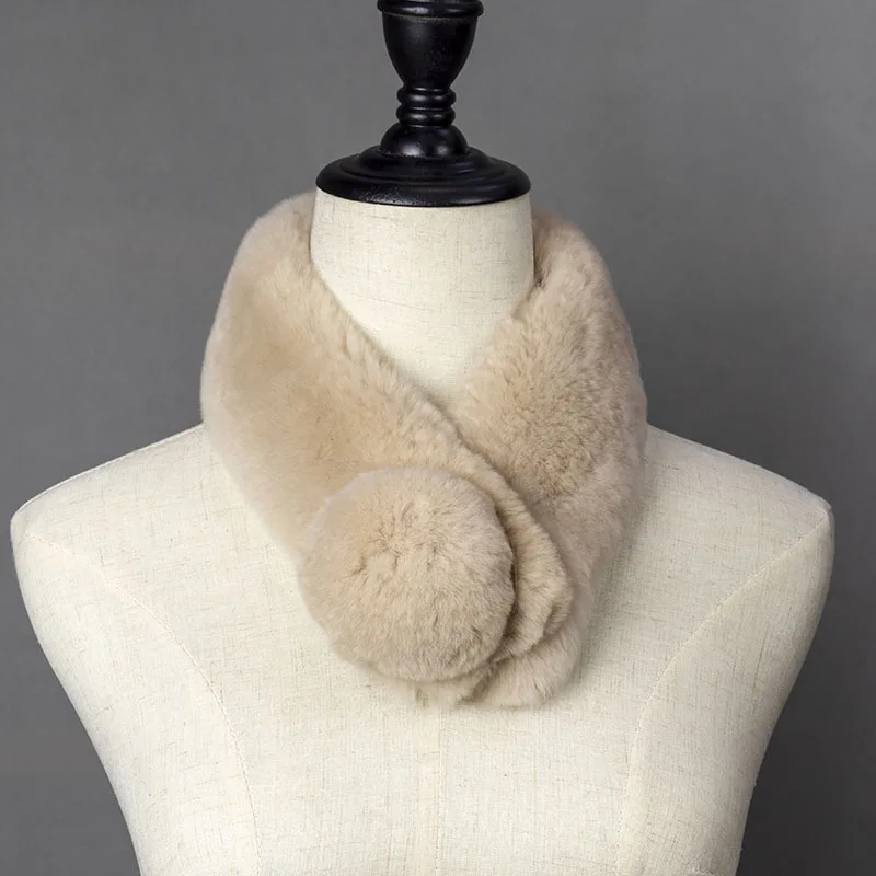 

Ladies Real Fur Scarf With Fur Ball Women Winter Neck Warmer Woman Gray Natural Korea Female Scarves Fashionable Scarfs Luxury