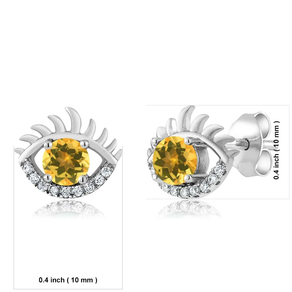 0.86 ct Круглый Желтый цитрин и циркония стерлингового серебра 925 глаз Серьги|earrings