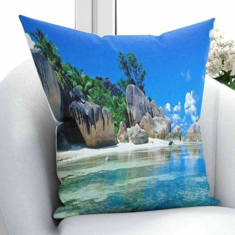 

Else Blue Sky Sea Side Tropical Beach Green Trees Mountain 3D Print Throw Pillow Case Cushion Cover Square Hidden Zipper 45x45cm