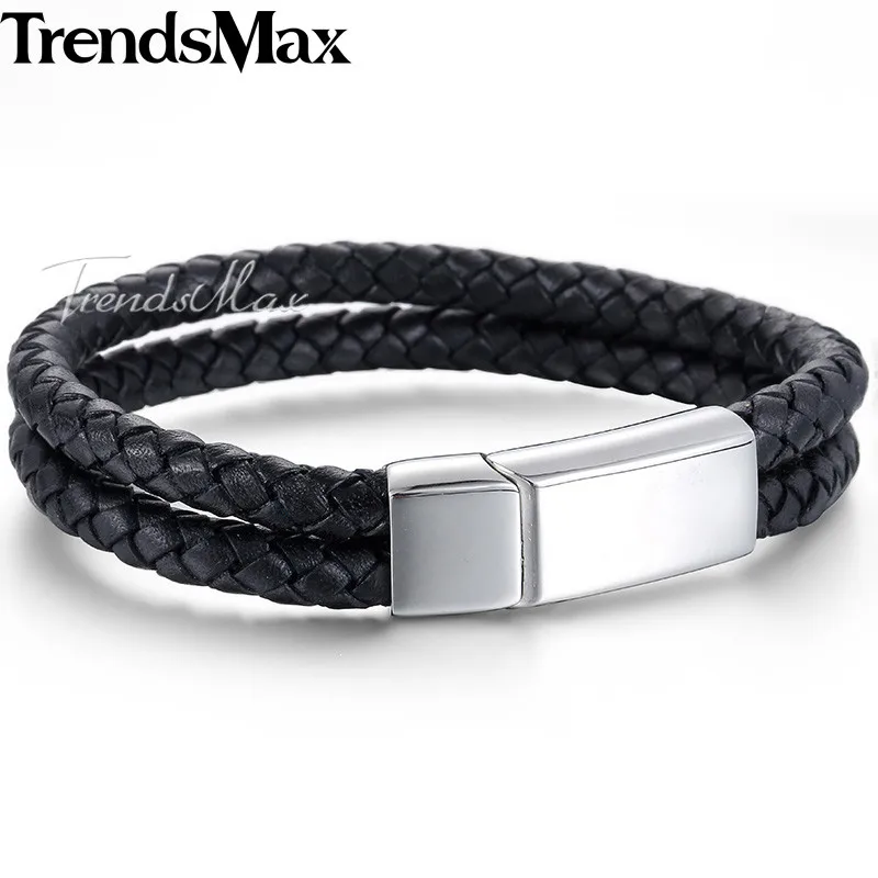 Кожаные браслеты Trendsmax для мужчин и женщин черные синие коричневые 2 нити веревка