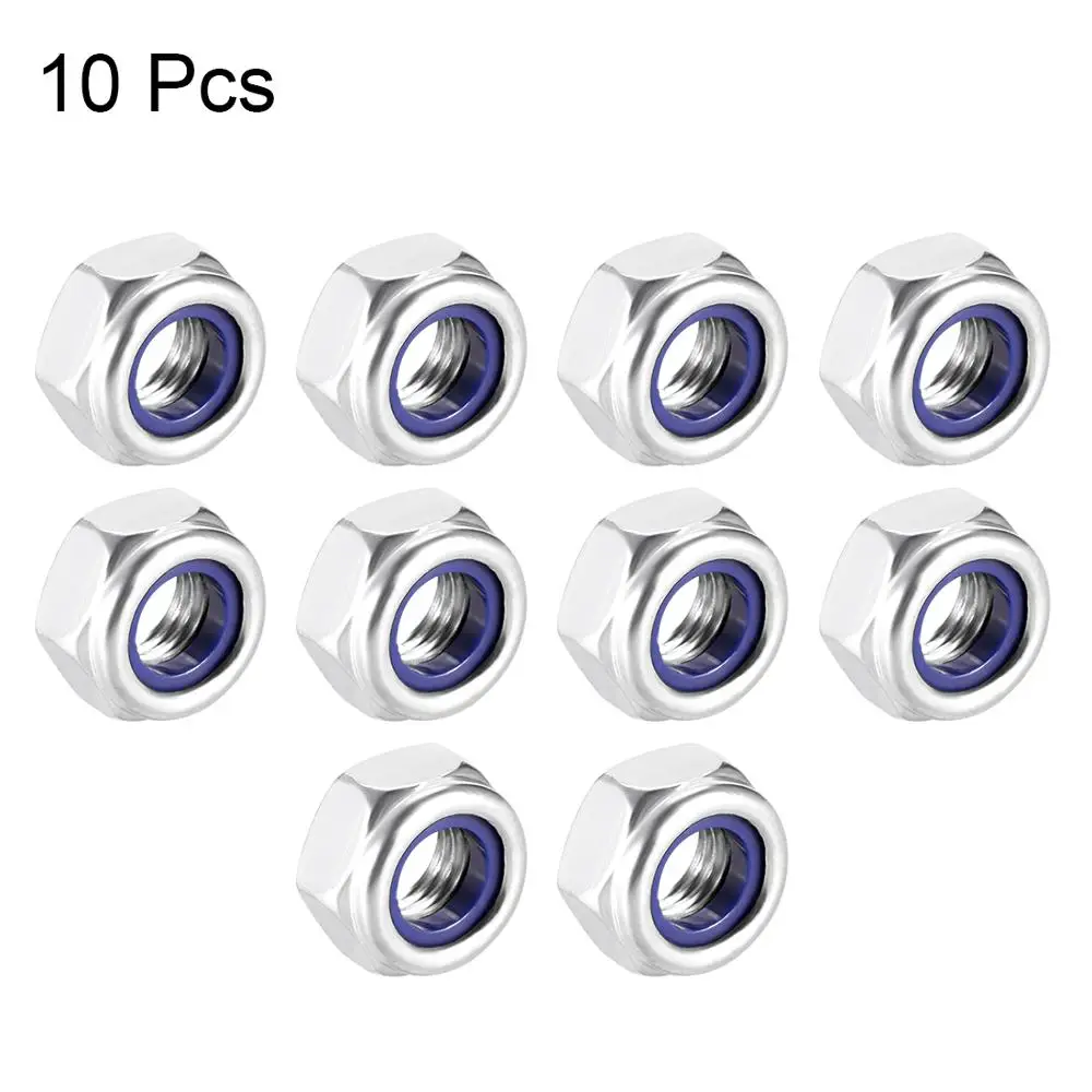

UXCELL 10PCS M8x1.25/M10x1.5mm Nylon Insert Hex Lock Nuts 304/316 Stainless Carbon Steel Plain Finish Plated Nut Nylon Insert