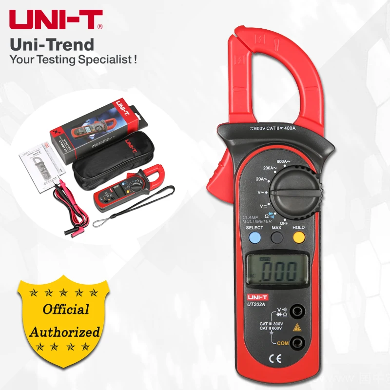 UNI T UT201/UT202/UT202A AC Цифровой клещи 400A 600A цифровой амперметр