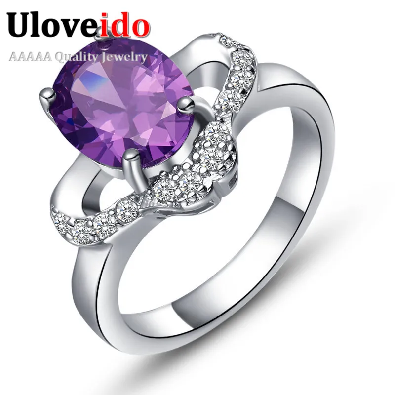 Uloveido USA Market Cheap Engagement Rings Jewelry Purple Crystal Ring Girl Wedding Accessories Silver for Women Sale J415 | Украшения и