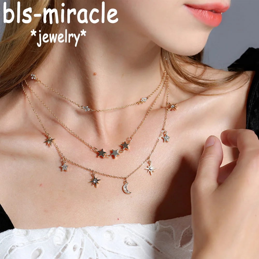 Bls-miracle богемное многослойное ожерелье с подвеской в виде звезды и Луны