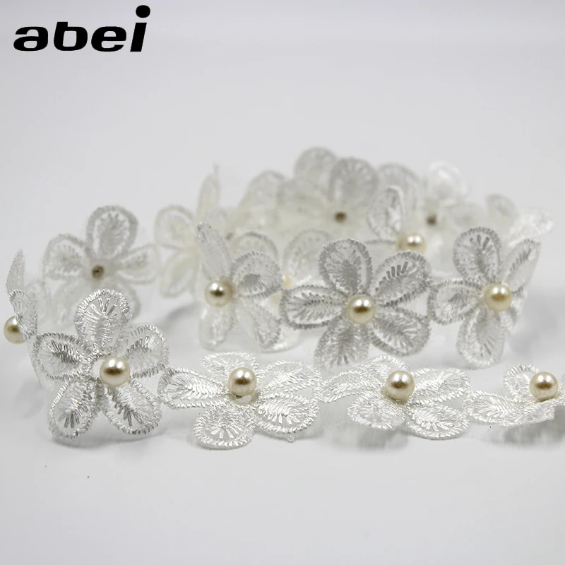 2 ярда белая вышитая органза кружевной цветок женская одежда домашний головной