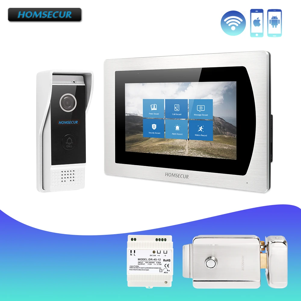 

HOMSECUR 7" IP Wired Video Door Entry Security Intercom 1.0MP with Voice Message Electric Lock with Keys for Home Security
