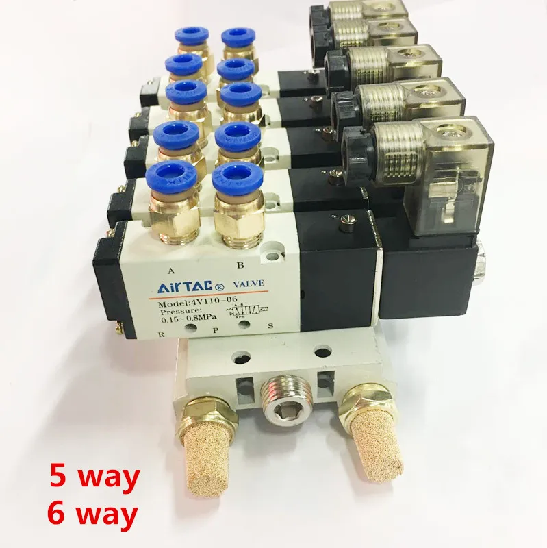 Airtac 5 way/6way 4V110 06 со светодиодным индикатором Quintuple электромагнитные клапаны w