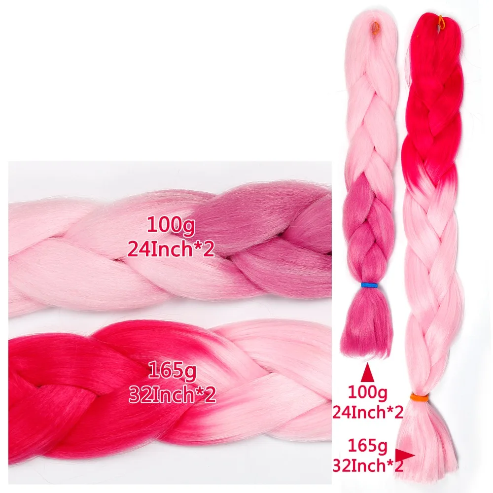 

32 inch 165g Xpression Braids synthetic Hair ombre double color pink blue red brown synthetic jumbo braids box braiding hair
