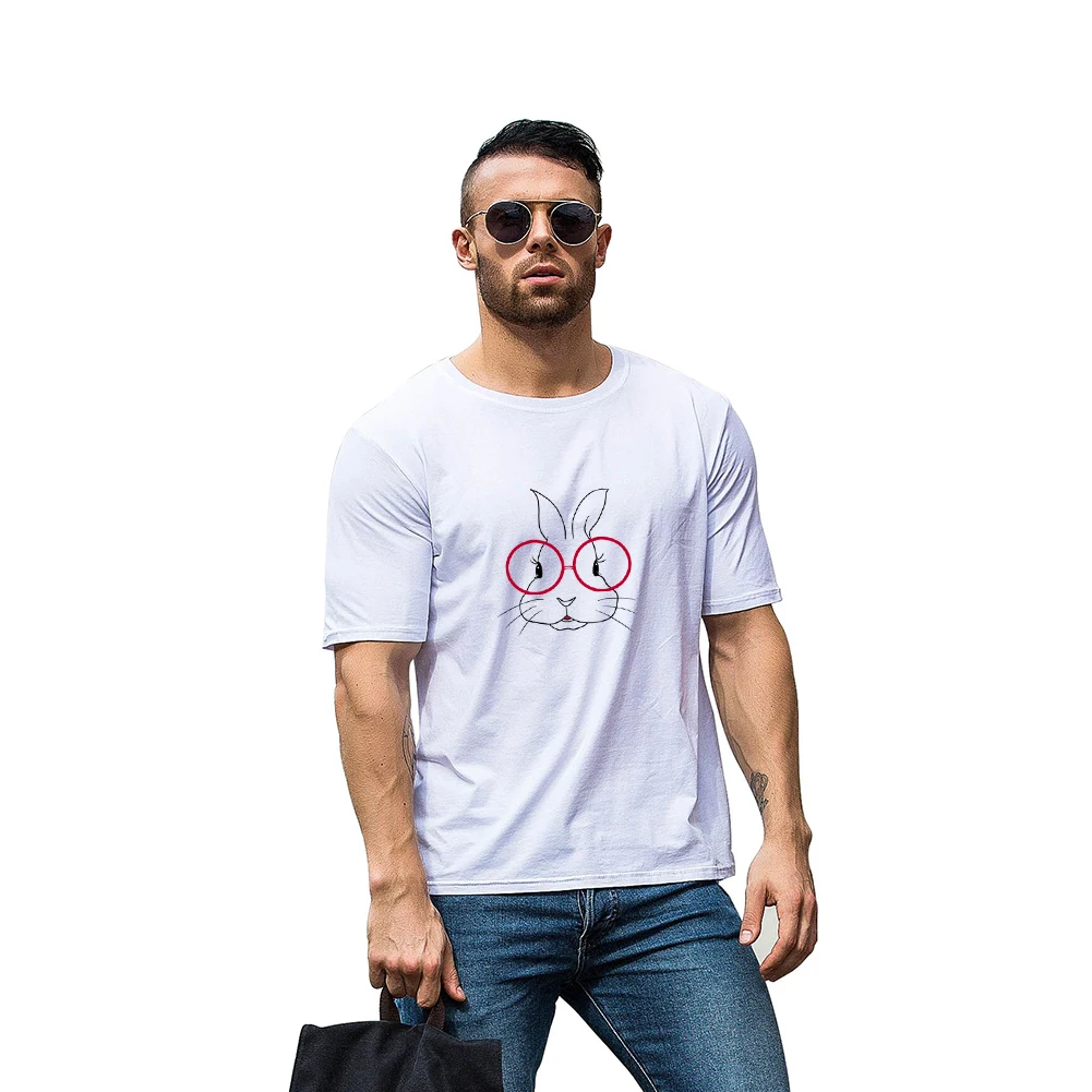 Летние Повседневное унисекс милый мультфильм кролик Очки Футболка стильная пара