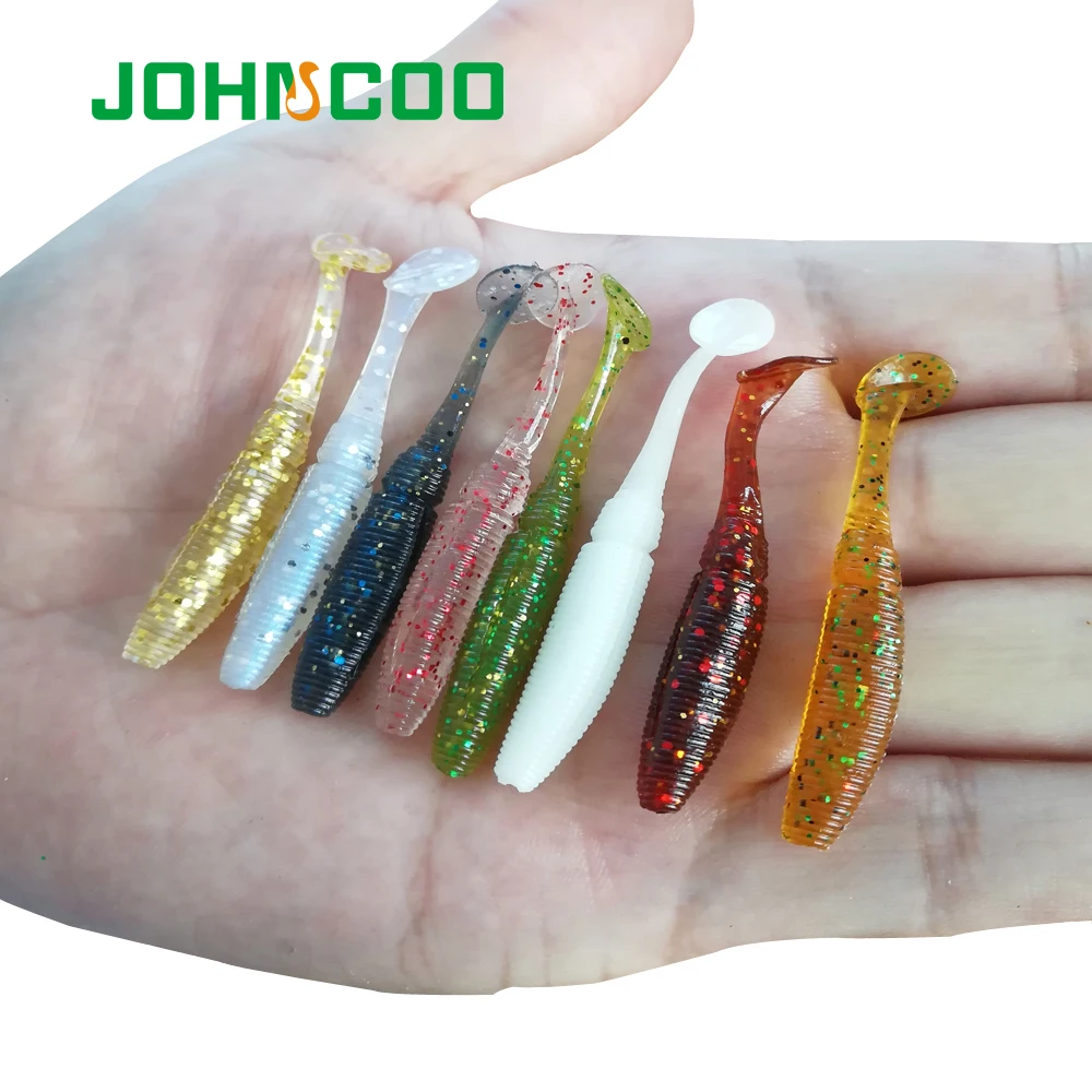 JOHNCOO 12pcs Trout Fishing Lure Soft Bait Shad Worm 50mm 1g Silicone Lures Perch bait Artificial Soft Lures Artificial Wobbles
