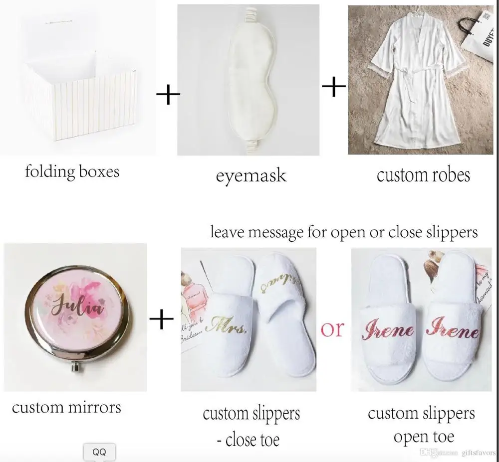 White- gifts set ; комплект из 2 предметов; цвет розовый, синий, белый; Свадебный Атласный халат; тапочки; компактный зеркальный индивидуальный Подарочный комплект для подружки невесты - Цвет: White- gifts set