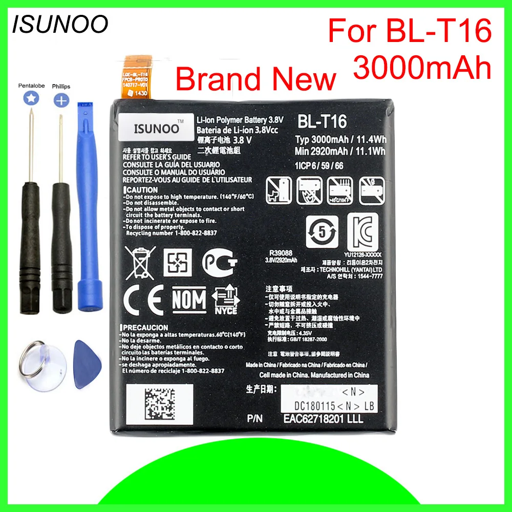 ISUNOO 3000 мАч BL T16 аккумулятор для телефона LG G Flex 2 H950 H955 H959 LS996 US995 Battry с ремонтными