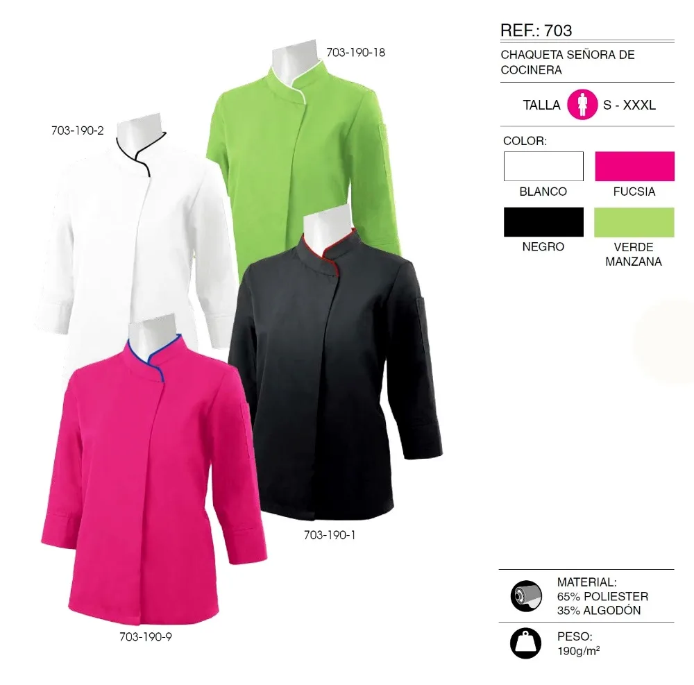CHEF COCINERA UNIFORM JACKETS BAR RESTAURANT HOSPITALITY MANGAS LARGAS - Ref. 703 |