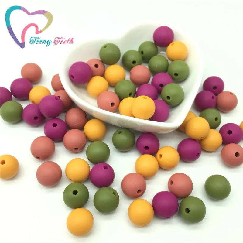 Teeny Teeth Silicone Chewable Jewelry Round 12-15 MM Loose Soft Beads 100 PCS Mustard Teething For Baby Necklace | Украшения и