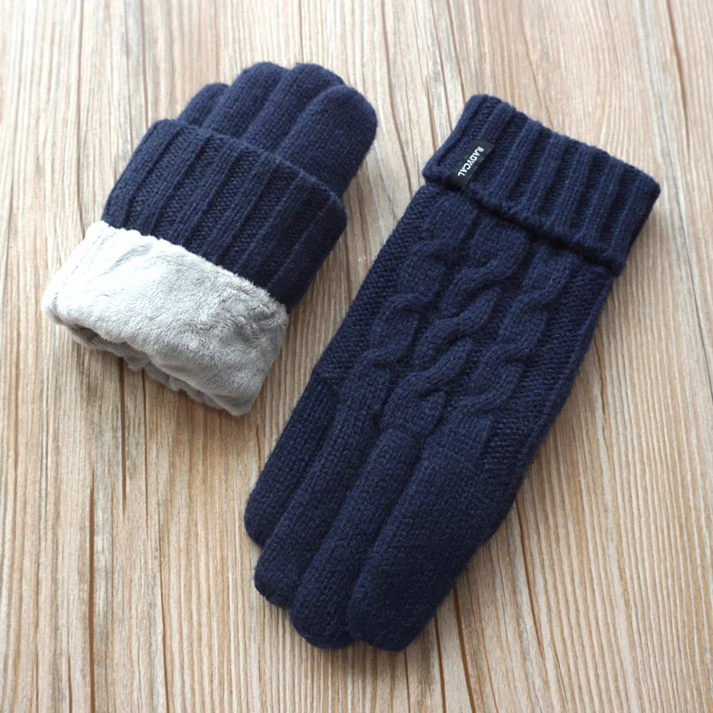 Мужские шерстяные перчатки, зимние модные мужские вязаные шерстяные теплые перчатки, мужские двойные толстые бархатные теплые перчатки дл... от AliExpress WW