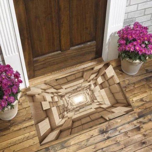 

Else Brown Tree Wood Cube Boxes Abstract Floral 3d Pattern Print Anti Slip Decorative Floor Door Mat Home Entryway Livingroom