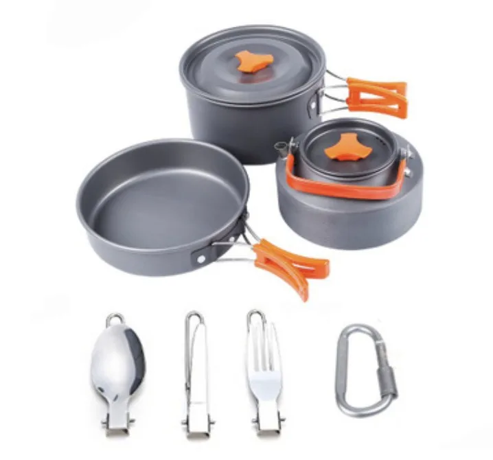 Cookware set Походная посуда, набор для приготовления пищи на открытом воздухе, портативные легкие кастрюли, кастрюли, чайник, набор для альпинизма, походов, походов, пикника - Цвет: Cookware set