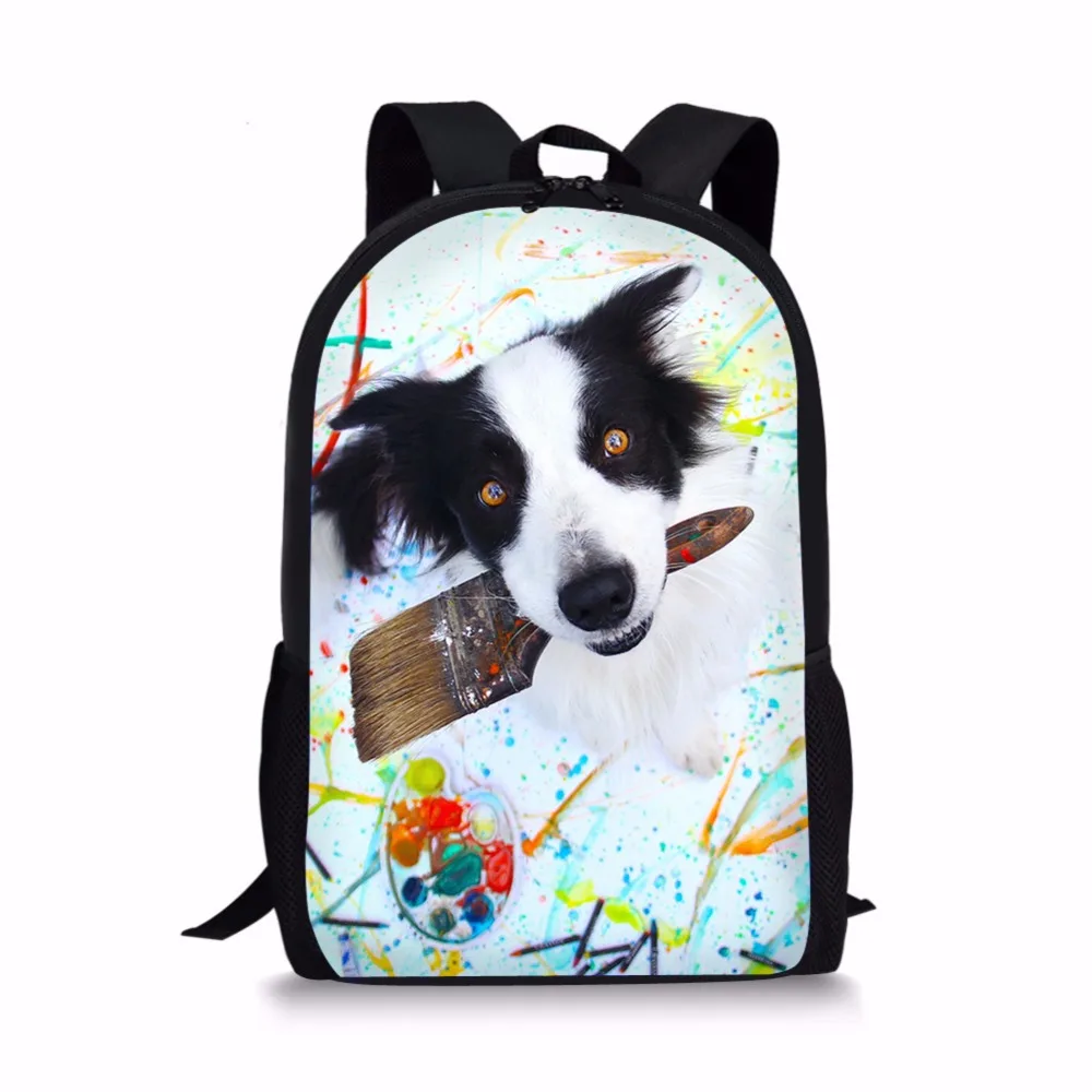 

3D Border Collie Dog Print Backpack SchoolBags for girls boys kids orthopedic school bag 1 grade packbag mochila escolar bookBag