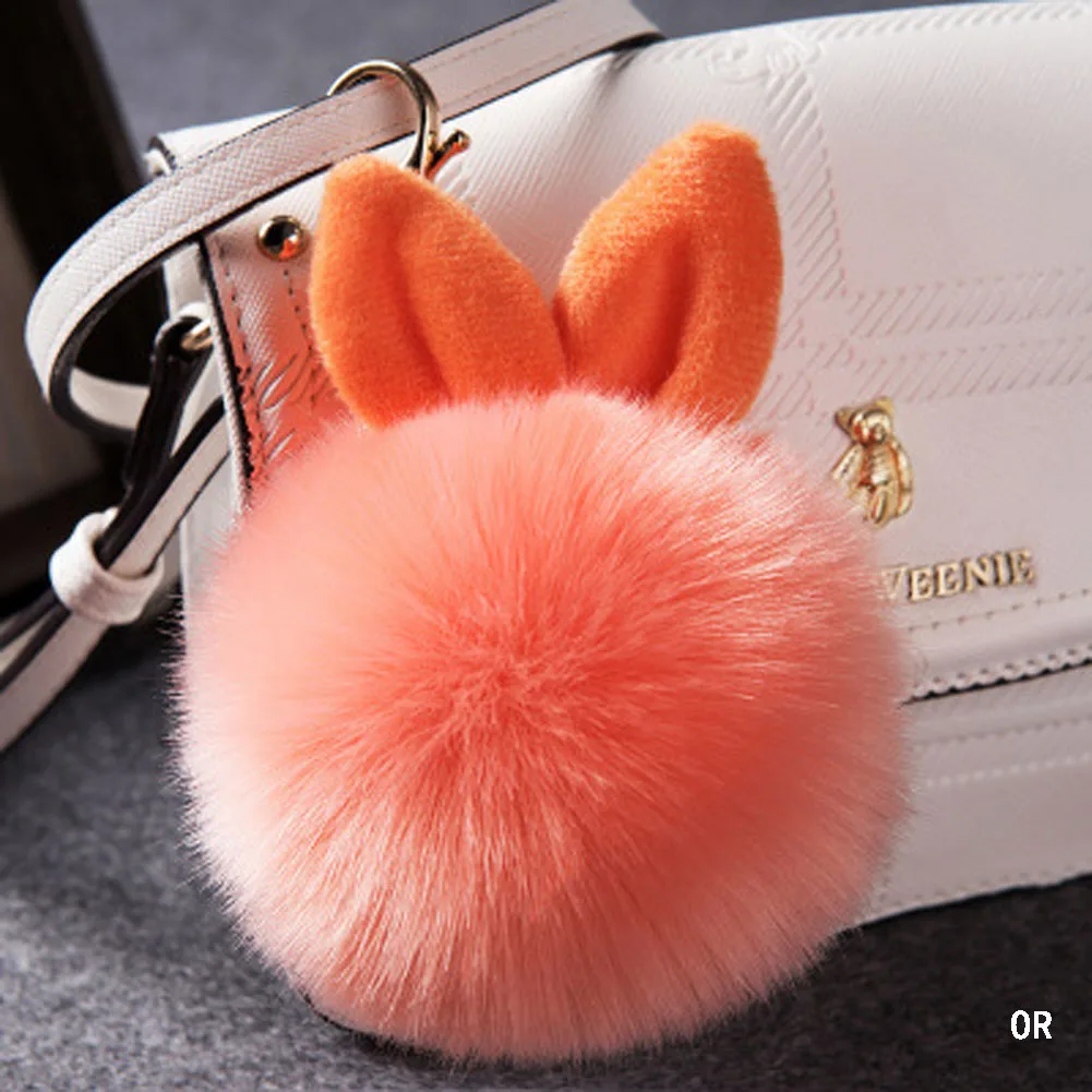 Милый пушистый брелок для ключей с шариком из кроличьего меха кольца милым