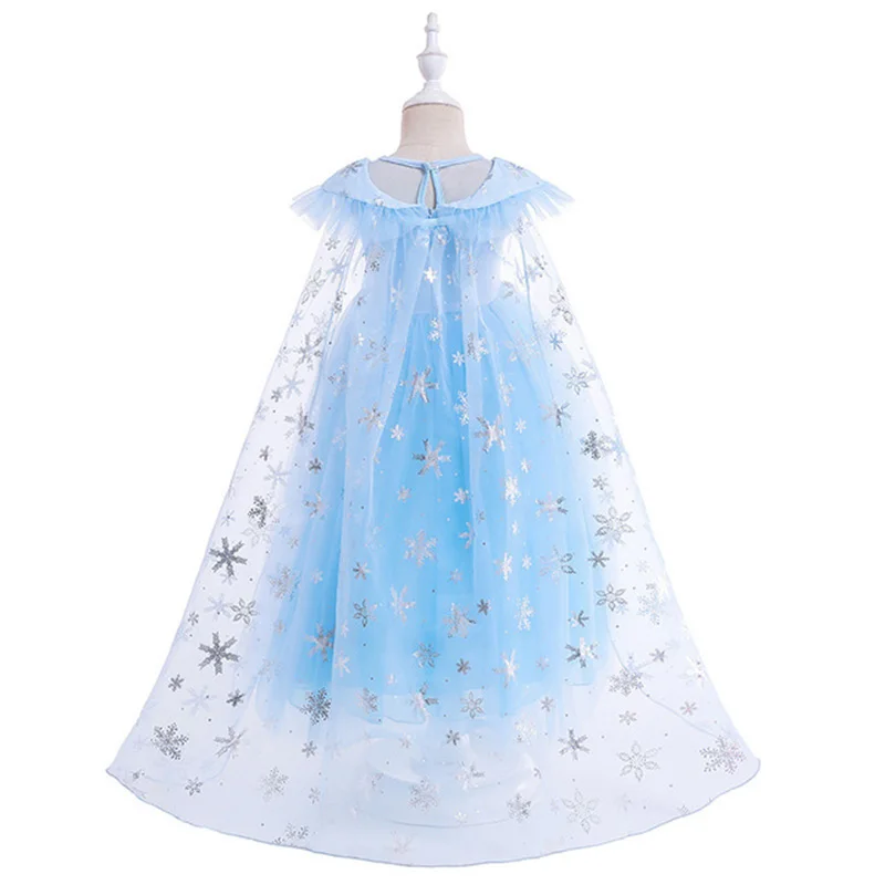 Light Blue Elsa Mesh Summer Girl Dress Cloak Performance Clothing Kid Dresses for Children's Day Fairy Princess Dressing | Детская
