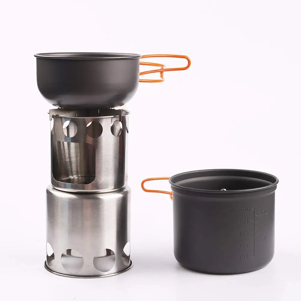 Туристическая деревянная плита Комплект кухонной посуды легкий костер и 2 кастрюли портативная горелка из