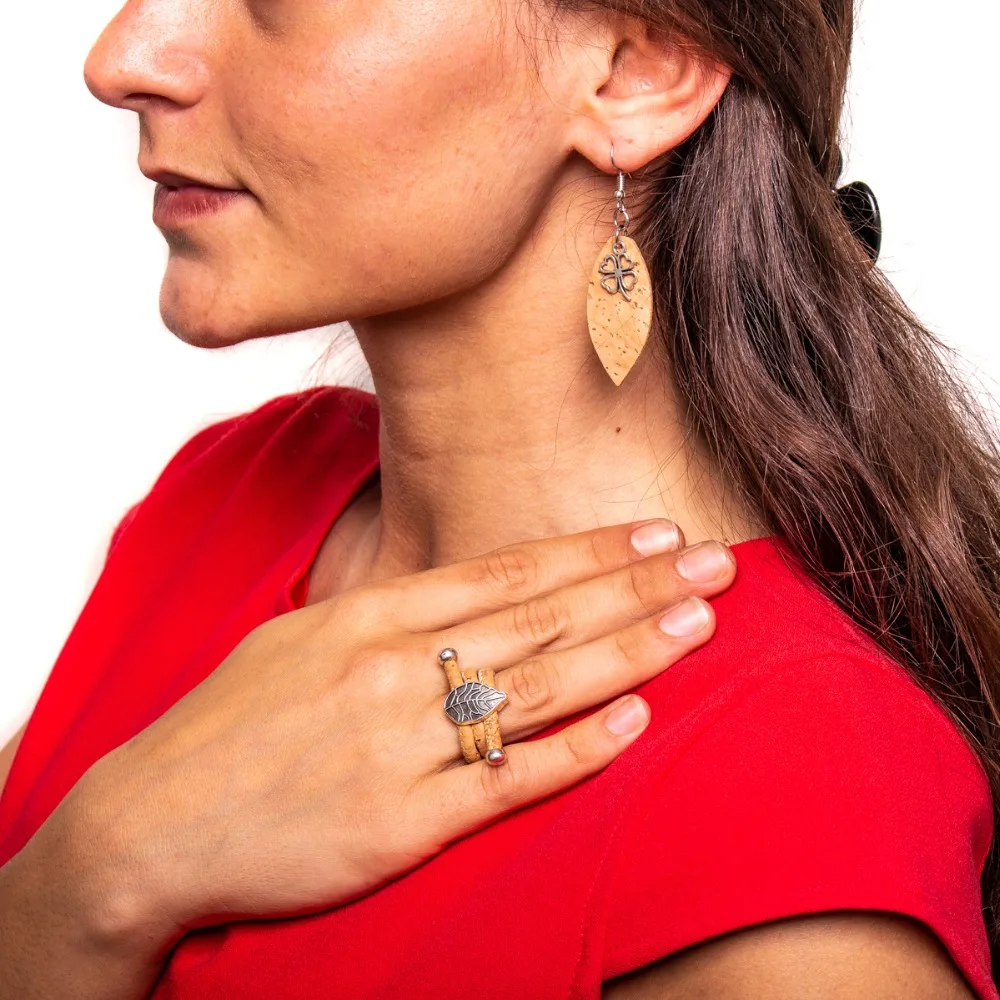 Натуральный цвет пробкового листа кулон и цветок кулон ручной работы дамы earrings-ER-084