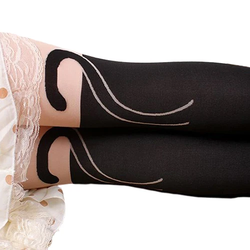 Женские сексуальные чулки до колен с кошачьим хвостом|pantyhose tattoo|cat tailknee high hosiery |