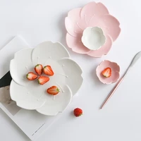 pink white cherry blossom ceramic plate dish soup food rice bowl porcelain tea coffee cup and saucer dinner plate tableware set